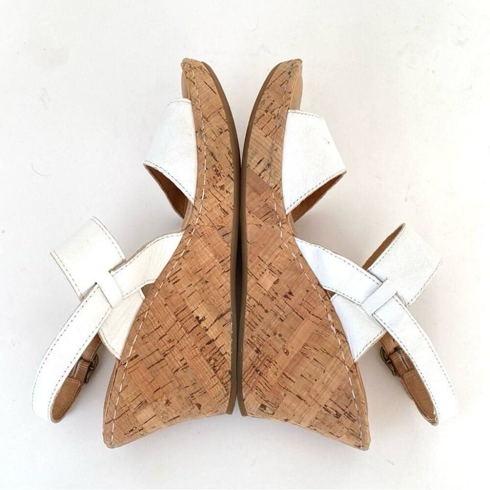 Born White Leather Cork Wedge Sandals - Picture 9 of 16